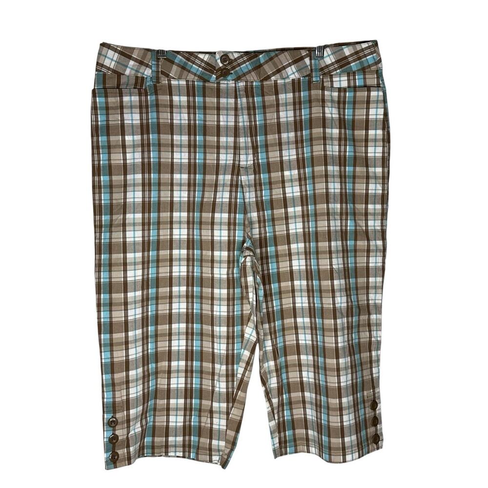 Nick and Sarah Womens Purple Pink Brown Stretch Plaid Capris Pants Size 3X